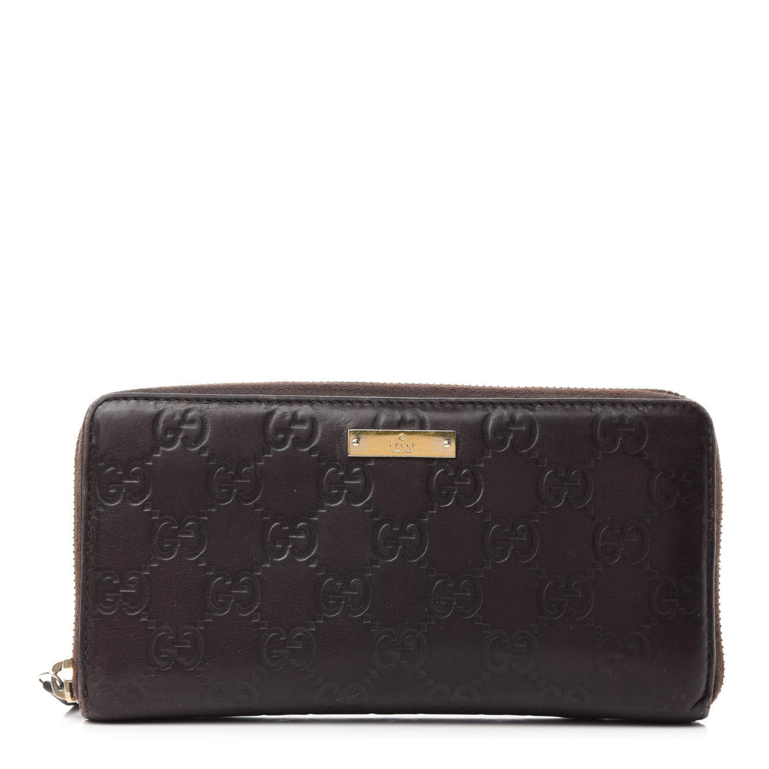 Gucci Guccissima Margaux Calfskin Metal Bar Zip Around Wallet Chocolate 1 of 11