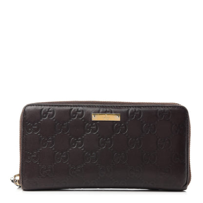 Gucci Guccissima Margaux Calfskin Metal Bar Zip Around Wallet Chocolate 1 of 11