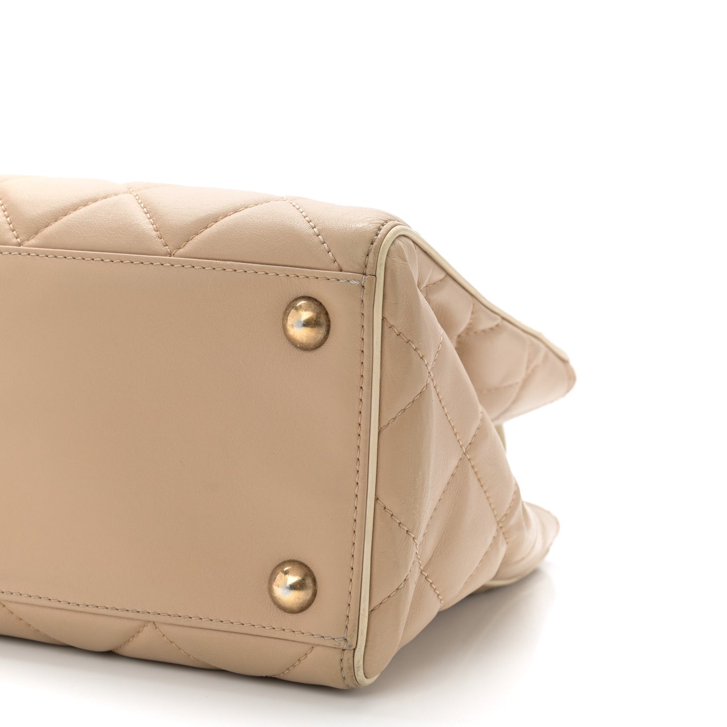 Lambskin Quilted Small Portobello Tote Beige
