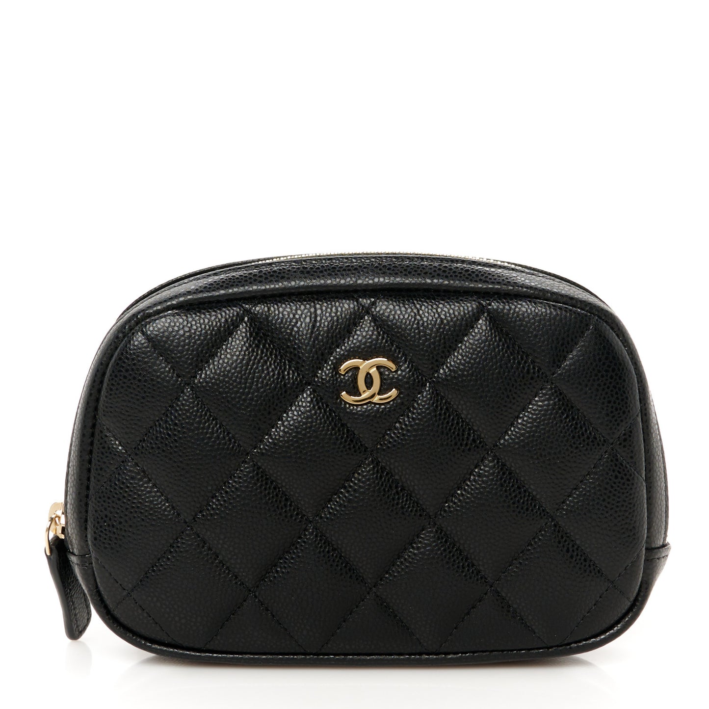Caviar Quilted Small Curvy Pouch Cosmetic Case Black
