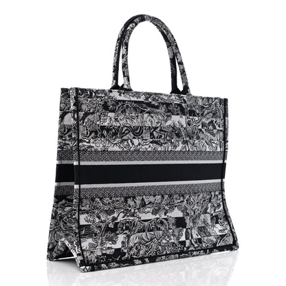 Christian Dior Canvas Embroidered Large Dioriviera Reverse Striped Toile De Jouy Book Tote Black White 3 of 10