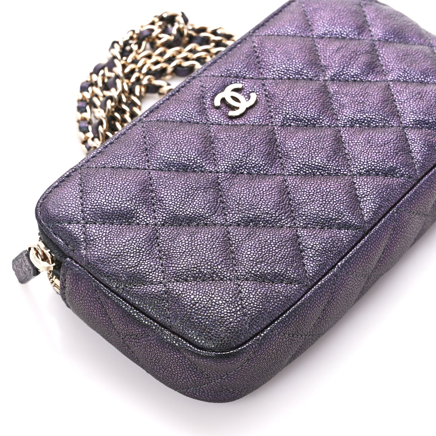 Iridescent Caviar Quilted Small Clutch With Chain Black
