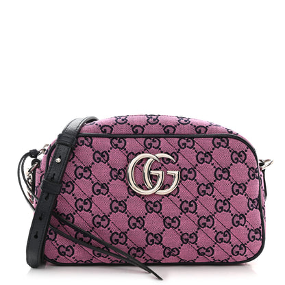 Gucci Monogram Multicolor Matelasse Diagonal Small GG Marmont Chain Shoulder Bag Pink Blue 1 of 8