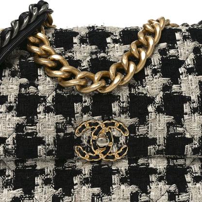 Chanel Tweed Quilted Large Chanel 19 Flap Black Ecru White 8 of 12