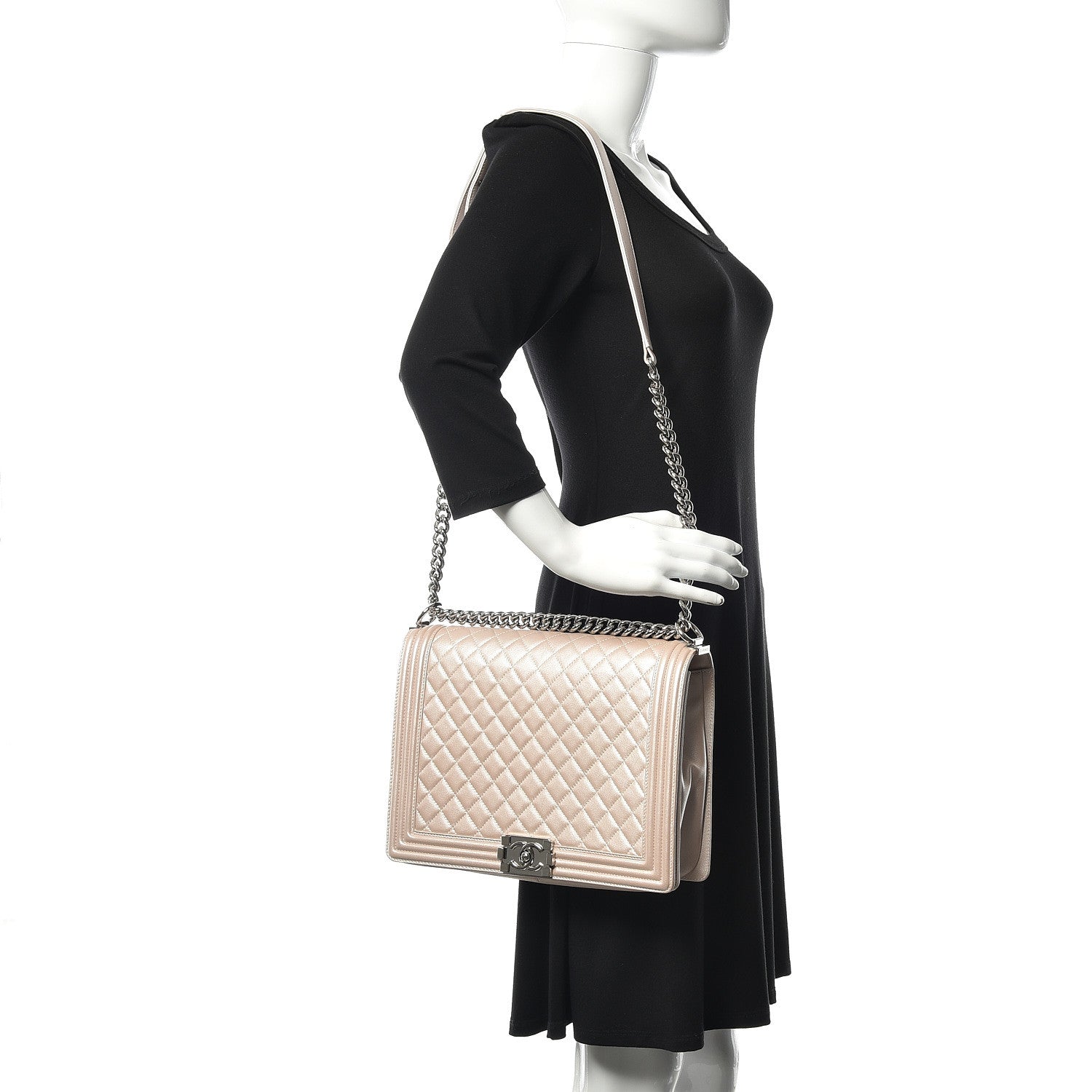 Chanel Metallic Lambskin Quilted Large Boy Flap Light Beige 2 of 13