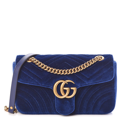 Gucci Velvet Matelasse Small GG Marmont Shoulder Bag Cobalt Blue 1 of 10