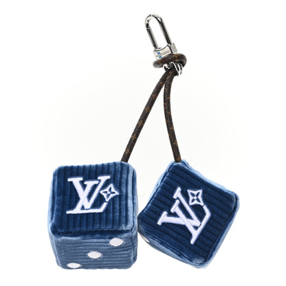 Louis Vuitton Velvet Monogram Embroidered Lucky Dice Bag Charm Blue 1 of 3