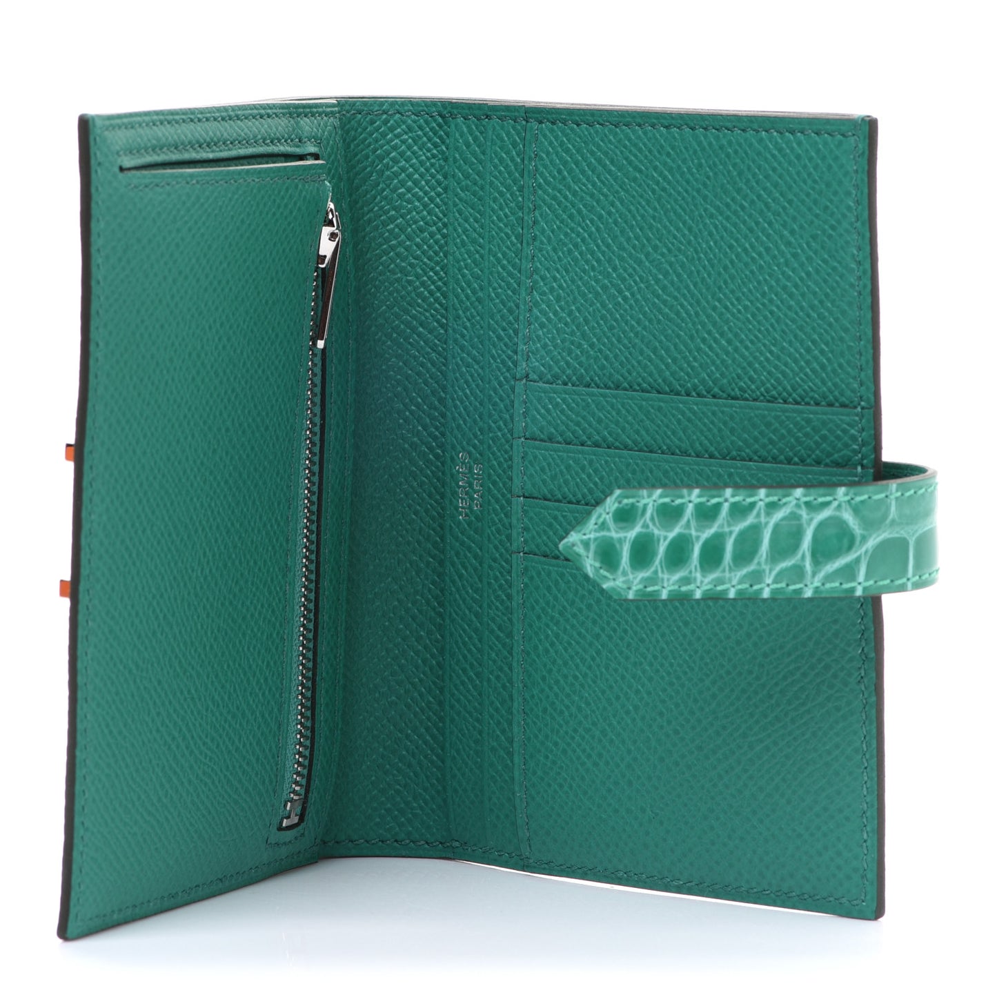 Epsom Shiny Alligator Bearn Touch Compact Wallet Vert Jade