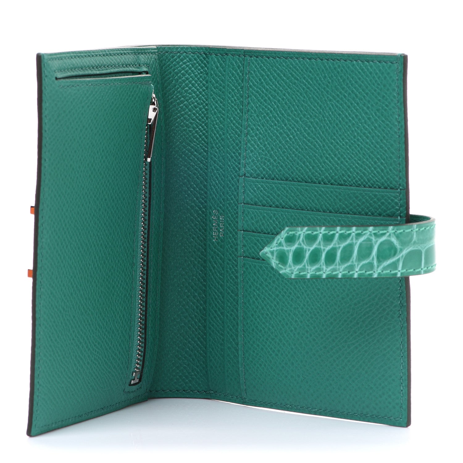 Hermes Epsom Shiny Alligator Bearn Touch Compact Wallet Vert Jade 5 of 8