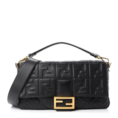 Fendi Nappa FF 1974 Embossed Large Baguette Black 1 of 10