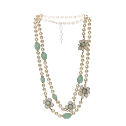 Chanel Pearl Gripoix Poured Glass Long Necklace Gold Green White 3 of 6