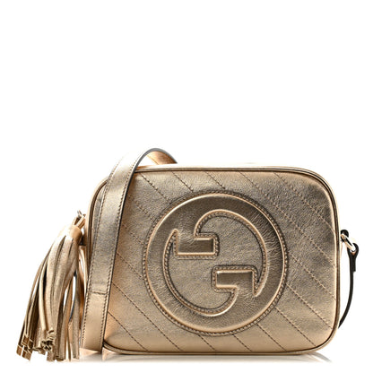 Gucci Metallic Sakai Be Green Calfskin Diagonal Stitched Small Blondie Shoulder Bag Golden Beige 1 of 9