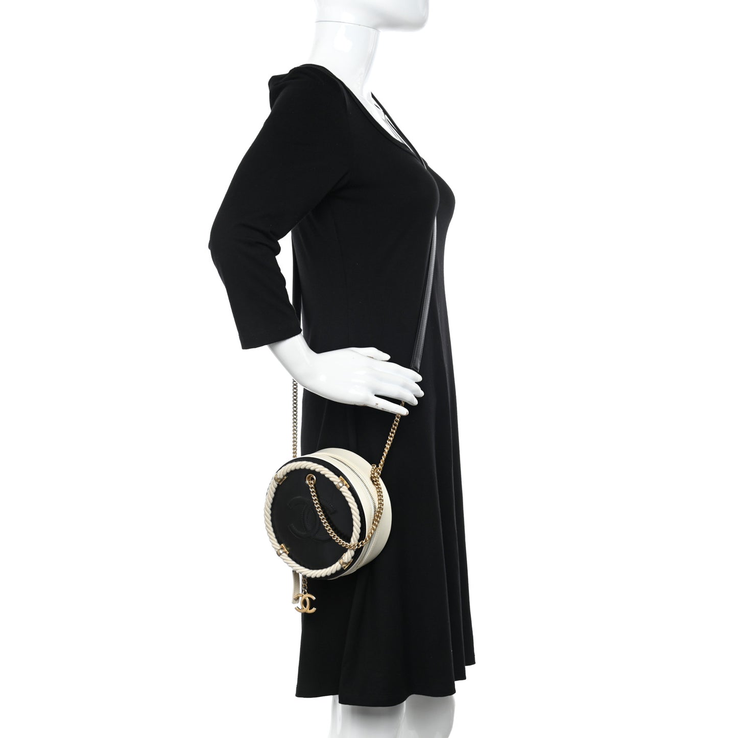 Crumpled Calfskin Cotton Small En Vogue Round Bag Black
