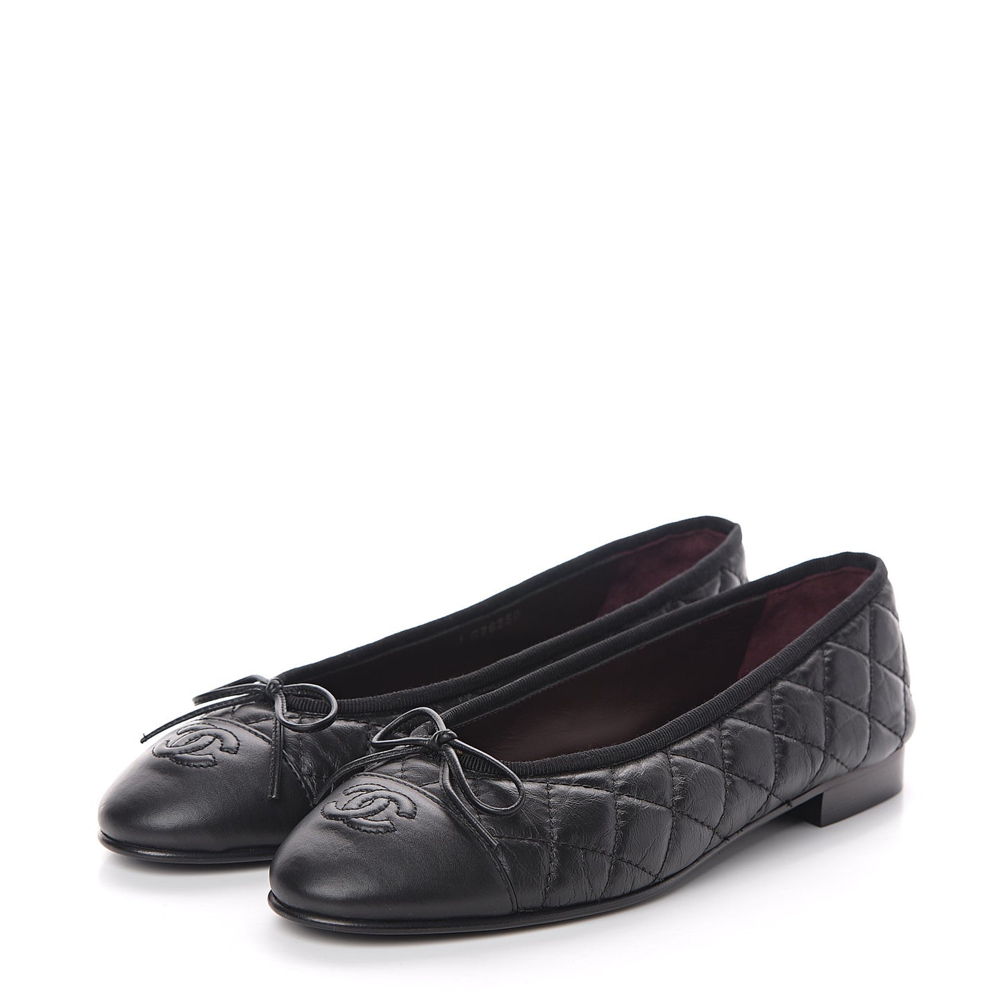 Aged Calfskin Quilted Cap Toe Ballerina Flats 37 Black