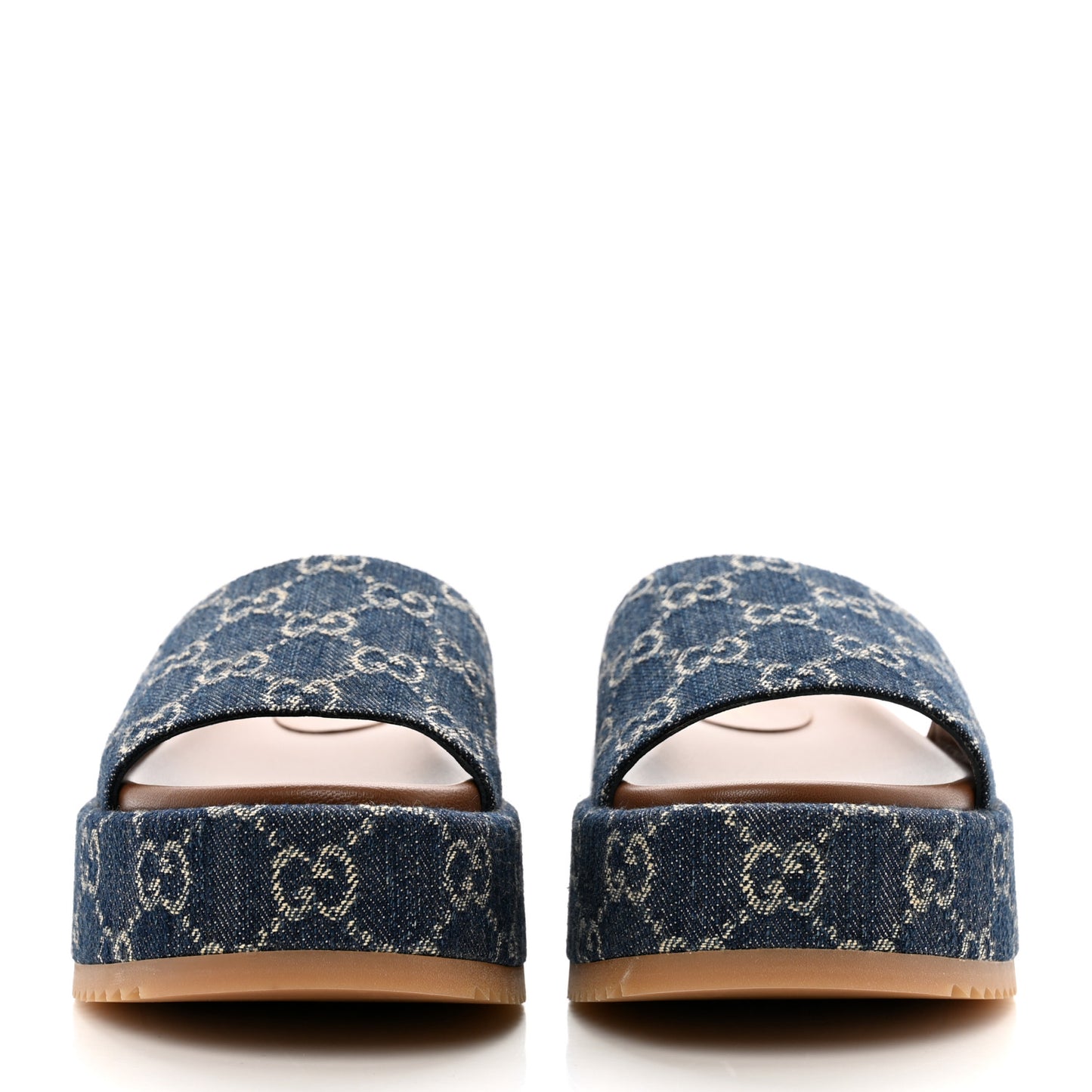 New Denim GG Monogram Angelina Platform 55mm Slide Sandals 36.5 Blue Tea