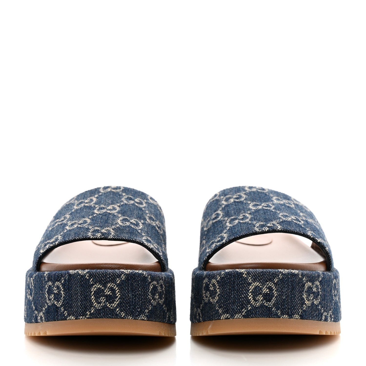 Gucci New Denim GG Monogram Angelina Platform 55mm Slide Sandals 36.5 Blue Tea 2 of 9