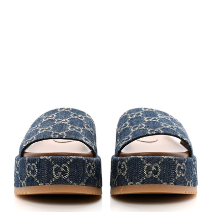 Gucci New Denim GG Monogram Angelina Platform 55mm Slide Sandals 36.5 Blue Tea 2 of 9