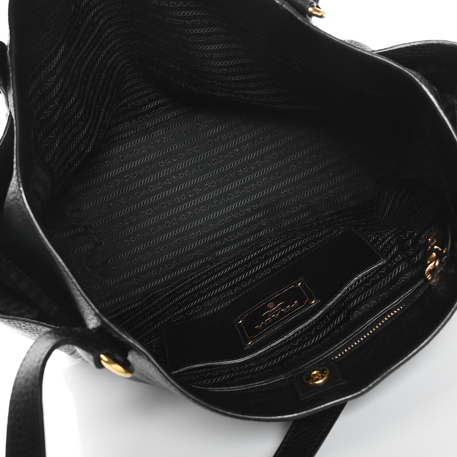 Prada Vitello Daino Side Pocket Shoulder Bag Black 5 of 11