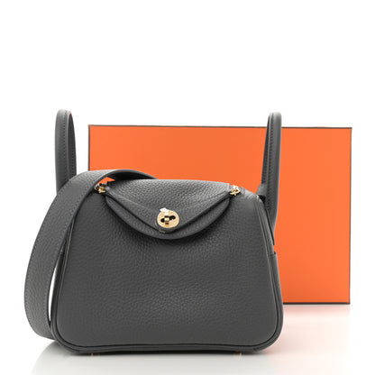 Hermes Taurillon Clemence Mini Lindy 20 Ardoise 11 of 11