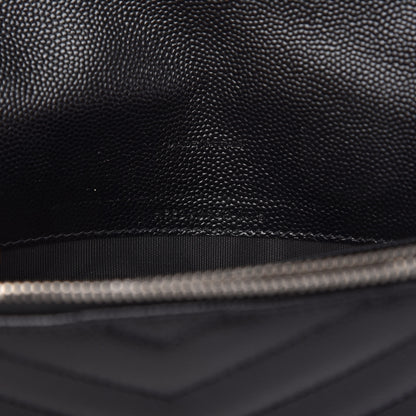 Saint Laurent Grain De Poudre Matelasse Chevron Monogram Envelope Chain Wallet Black 10 of 11