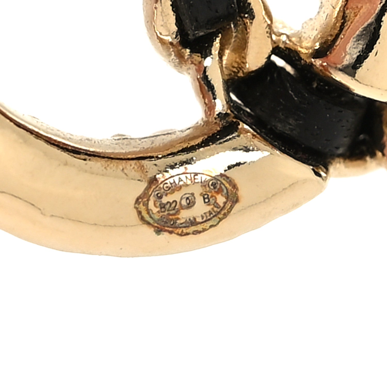 Chanel Pearl Lambskin Chain CC Stud Earrings Gold Black 4 of 4