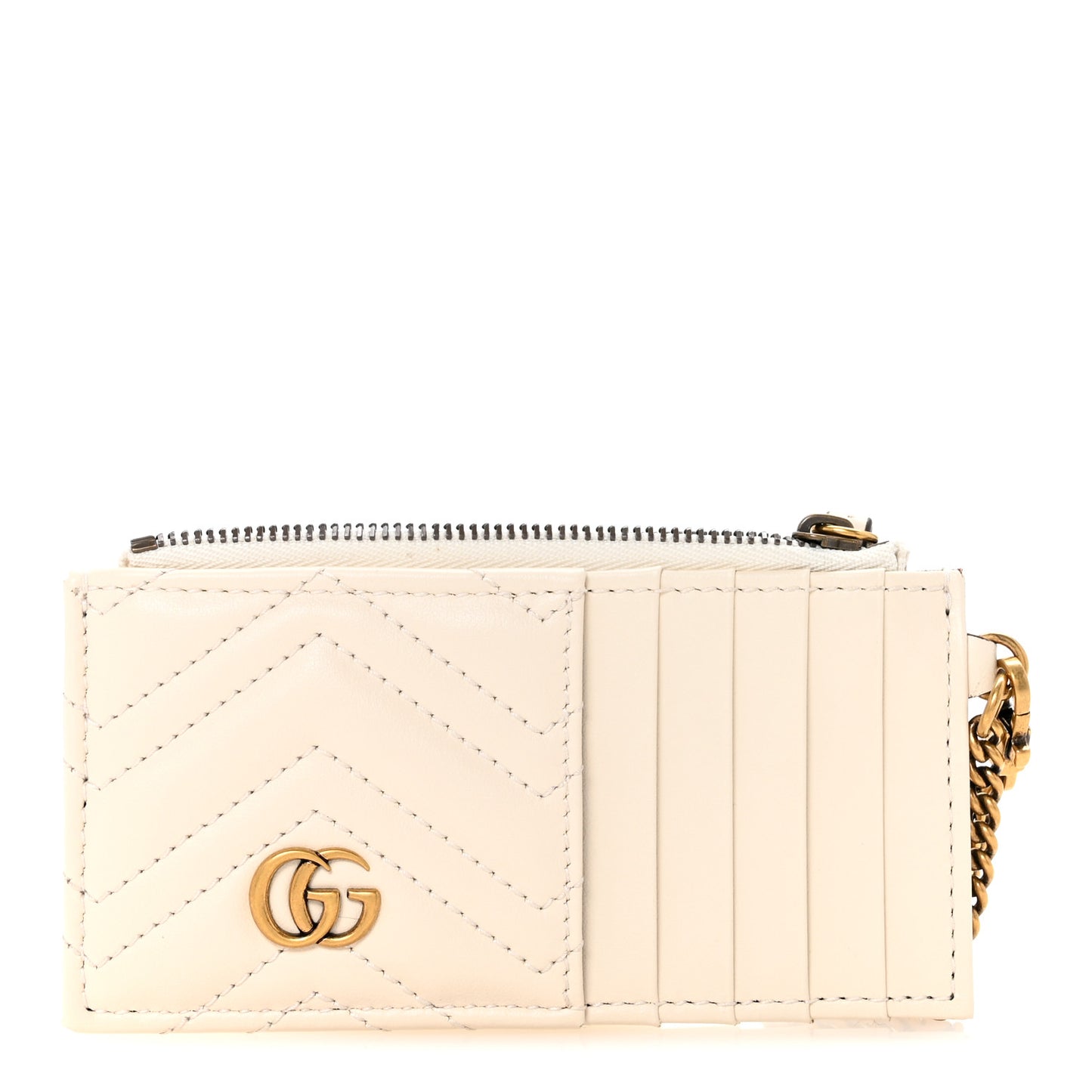 Calfskin Matelasse GG Marmont Zip Key Case Card Holder White