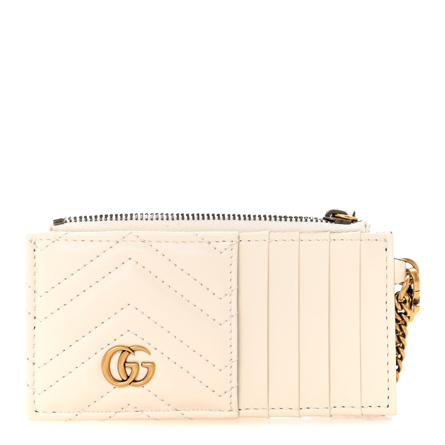 Gucci Calfskin Matelasse GG Marmont Zip Key Case Card Holder White 1 of 7