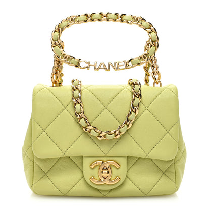 Chanel Lambskin Metal Quilted Mini Top Handle Square Flap Green Light Green 1 of 10