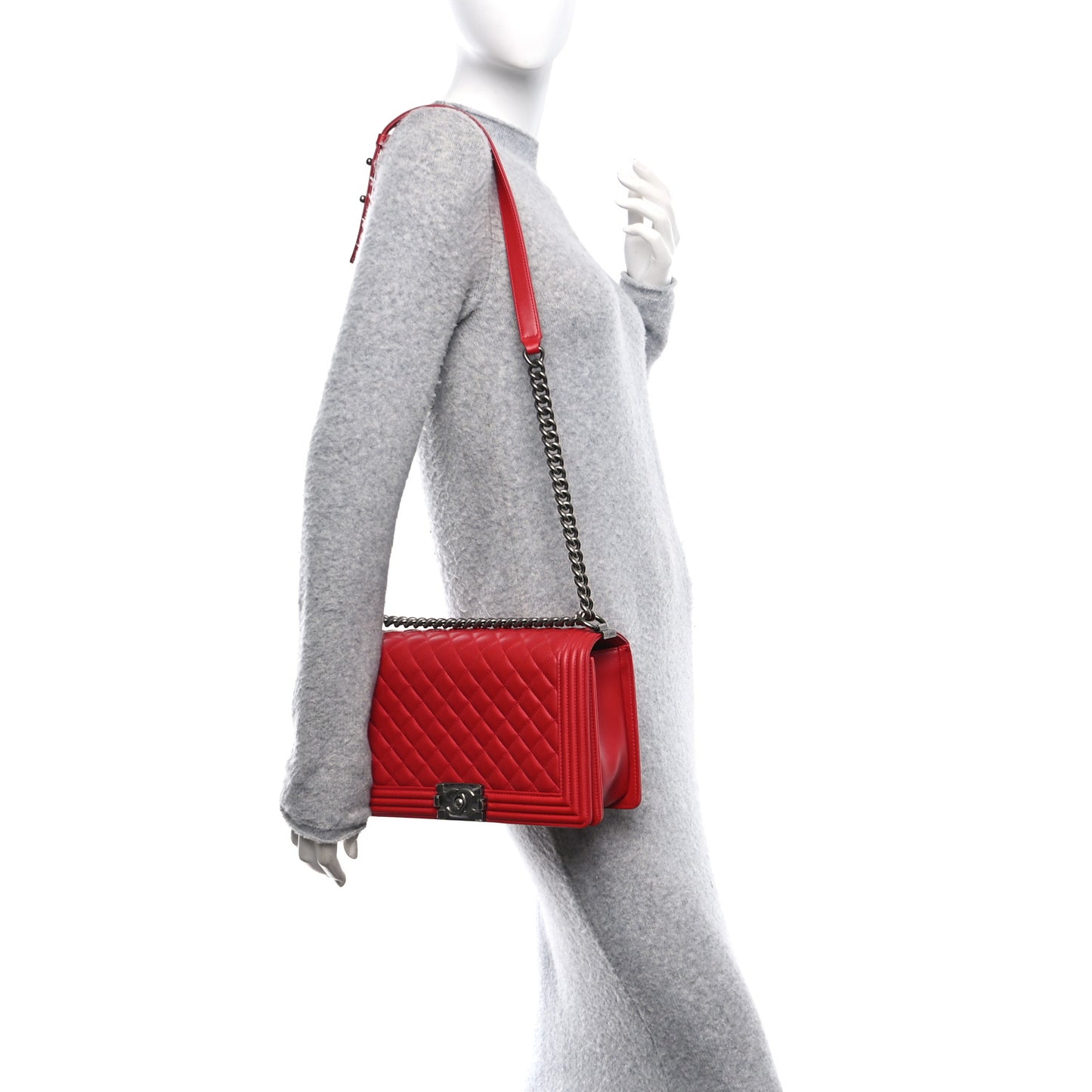 Lambskin Quilted New Medium Boy Flap Red