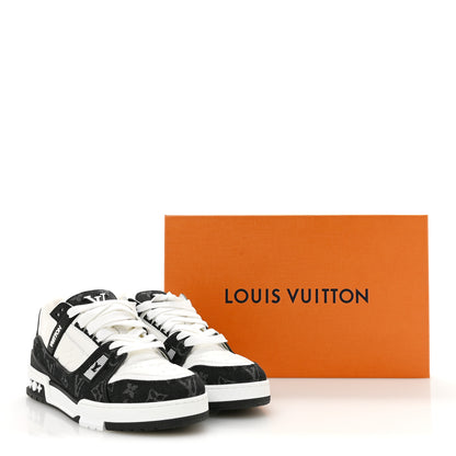 Louis Vuitton Calfskin Embossed Monogram Denim Womens LV Trainer Sneakers 41 Black 41 Black 9 of 9