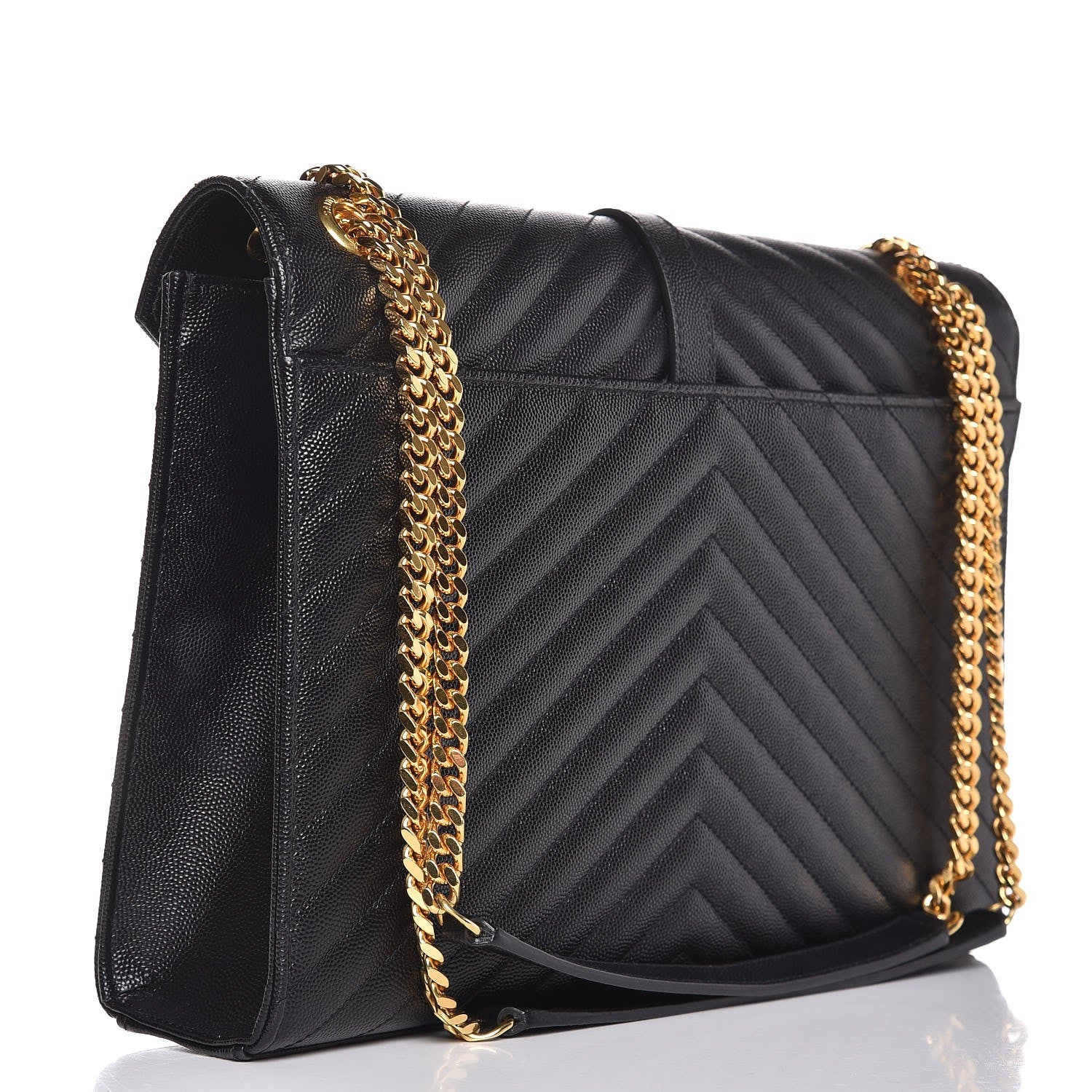 Saint Laurent Grain De Poudre Matelasse Chevron Large Monogram Satchel Black 3 of 9