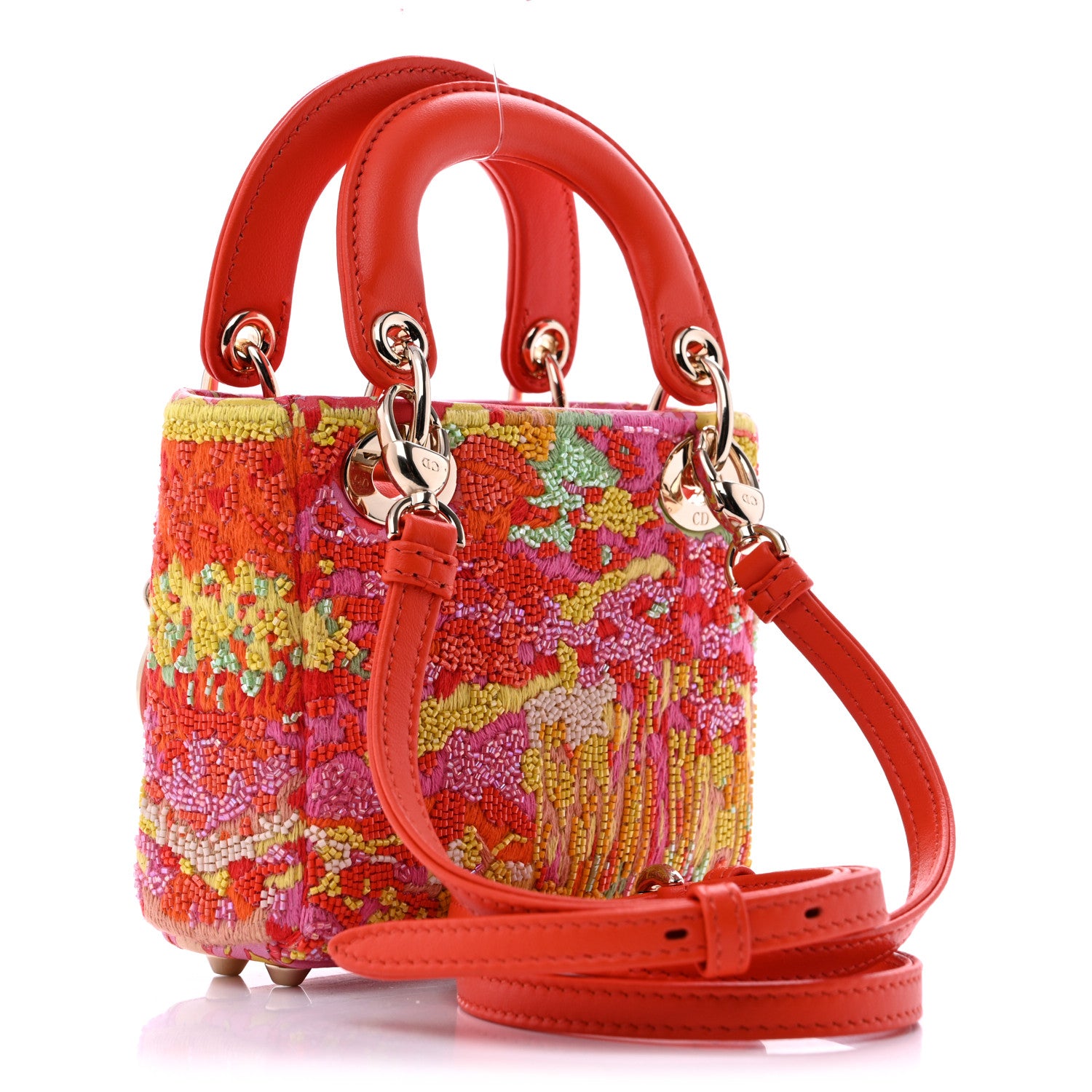 Christian Dior Beaded Embroidery Lambskin Micro Lady Dior Orange Multicolor 3 of 11