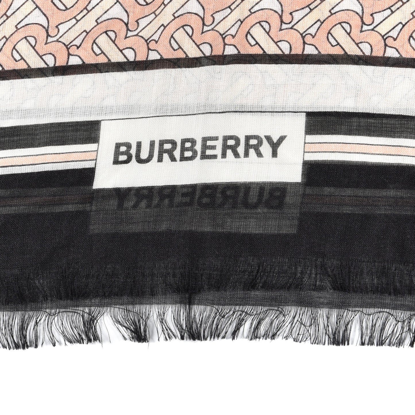 Silk Floral TB Monogram Print Scarf Pink Black