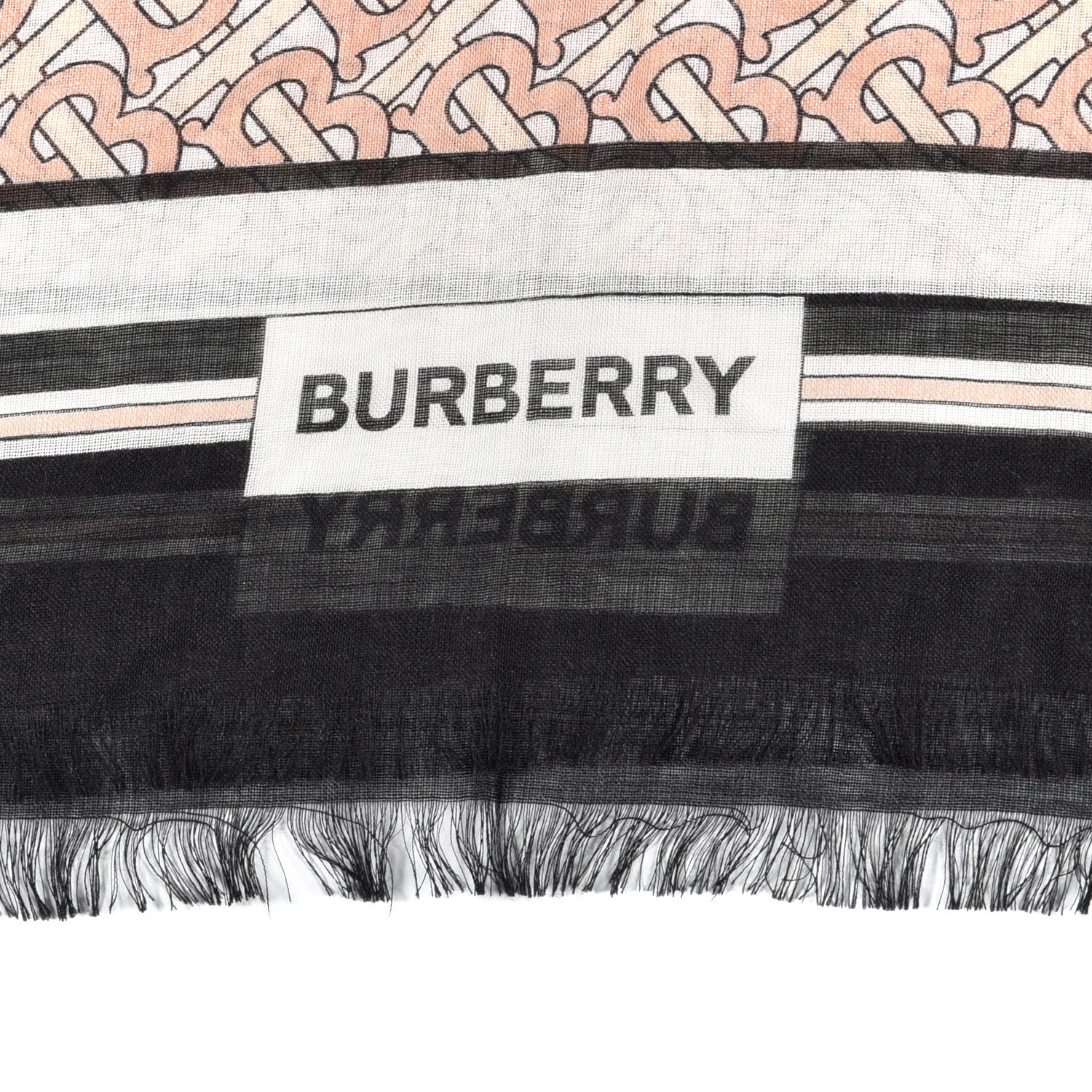 Burberry Silk Floral TB Monogram Print Scarf Pink Black 3 of 5