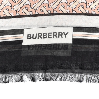 Burberry Silk Floral TB Monogram Print Scarf Pink Black 3 of 5