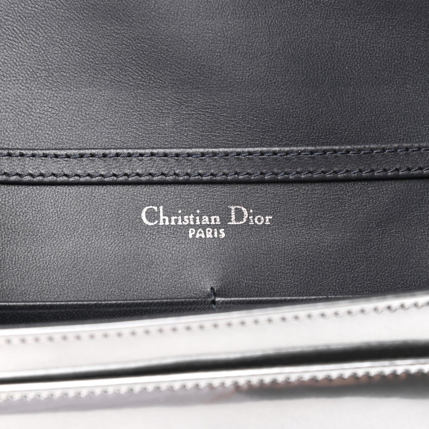Metallic Patent Micro-Cannage Diorama Wallet on Chain Pouch Silver