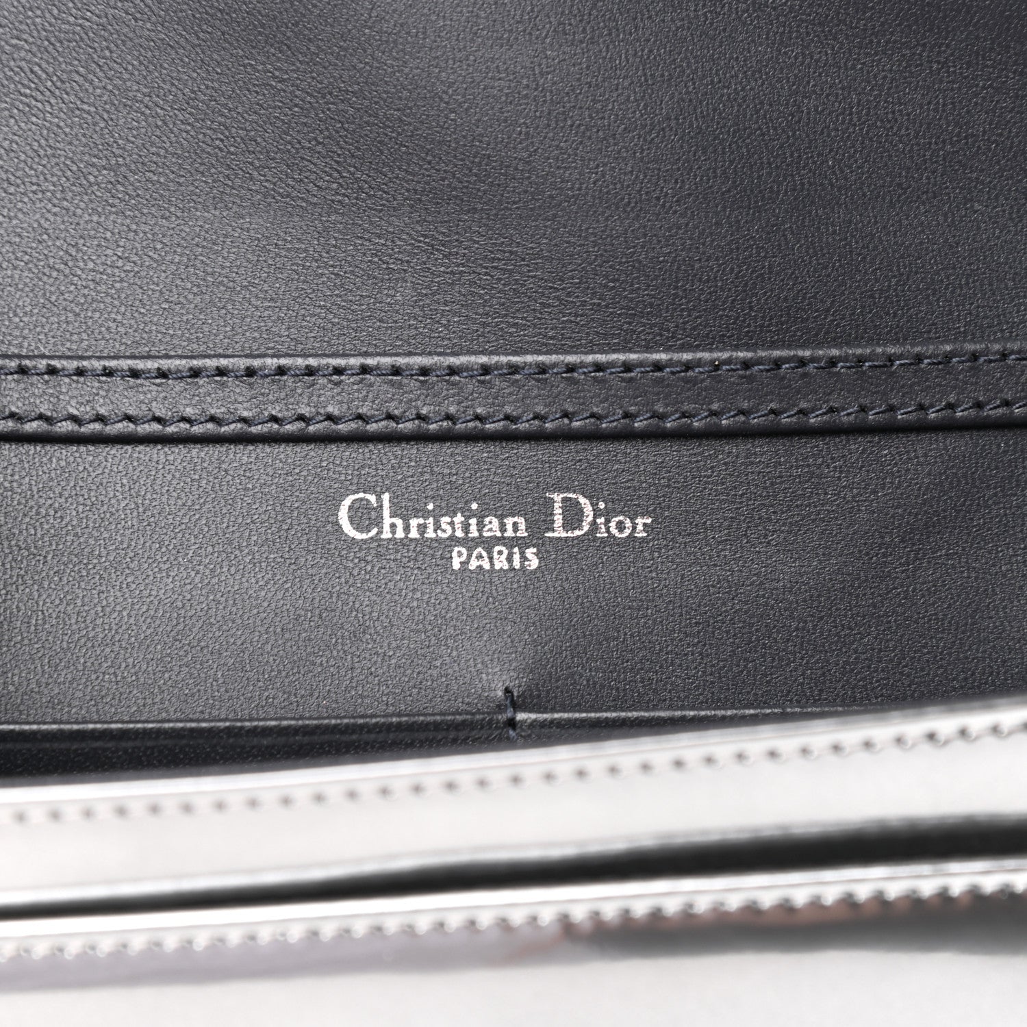 Christian Dior Metallic Patent Micro-Cannage Diorama Wallet on Chain Pouch Silver 6 of 10