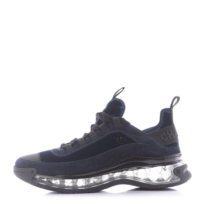 Chanel Suede Calfskin Velvet Grosgrain CC Sneakers 41 Navy Blue Black 1 of 11