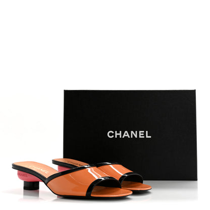 Chanel Patent Calfskin Mules 37.5 Orange Black 12 of 12