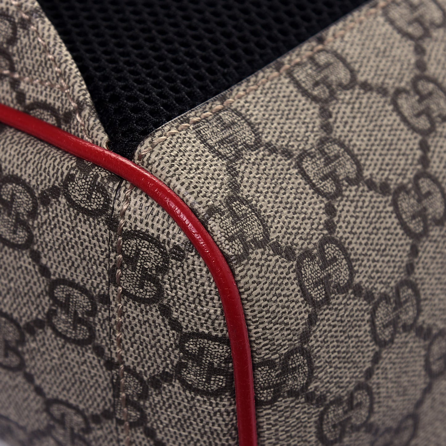 GG Supreme Monogram Web Bosco Patch Dome Backpack Beige Malva Hibiscus Red