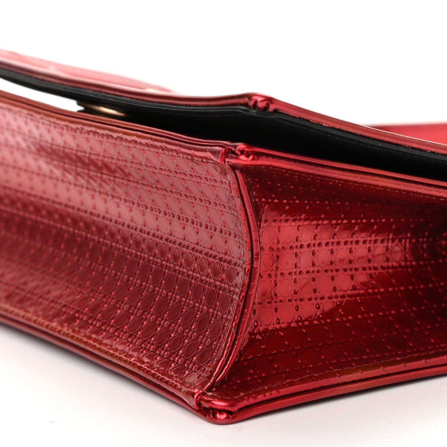 Metallic Patent Micro-Cannage Small Diorama Flap Bag Red