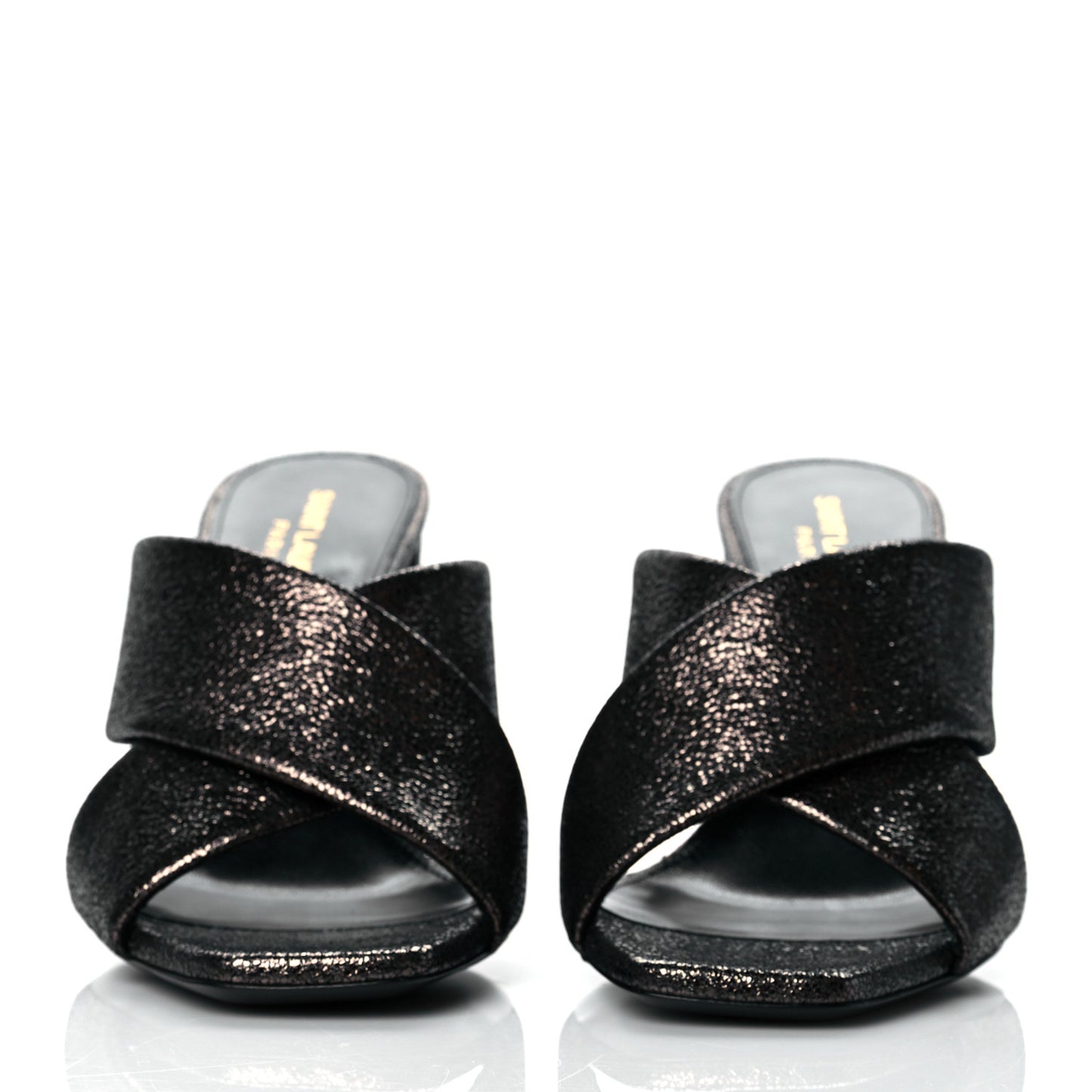 Metallic Supercrack Calfskin LouLou 95 Mule Sandals 39 Nero Gun Metal