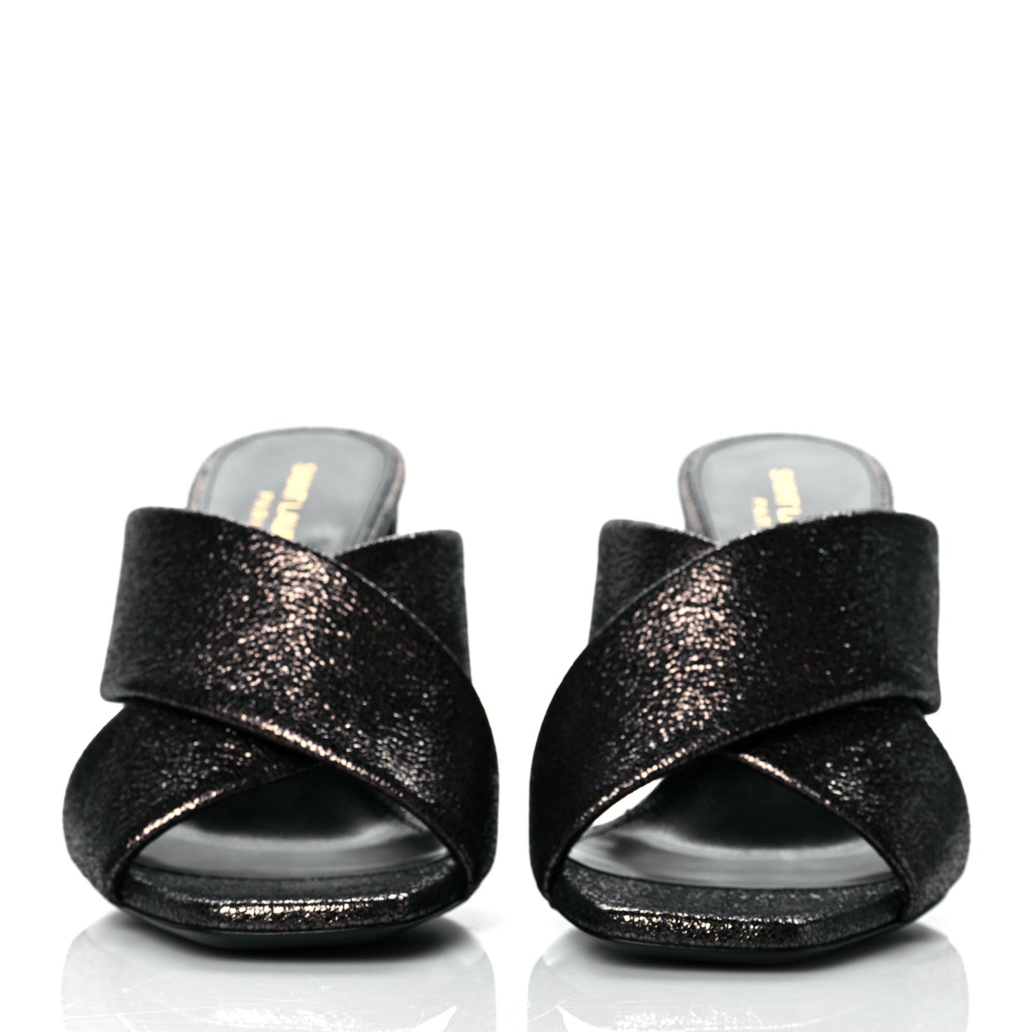 Saint Laurent Metallic Supercrack Calfskin LouLou 95 Mule Sandals 39 Nero Gun Metal 2 of 10