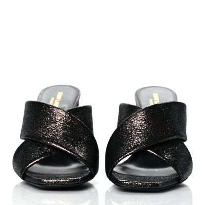 Saint Laurent Metallic Supercrack Calfskin LouLou 95 Mule Sandals 39 Nero Gun Metal 2 of 10