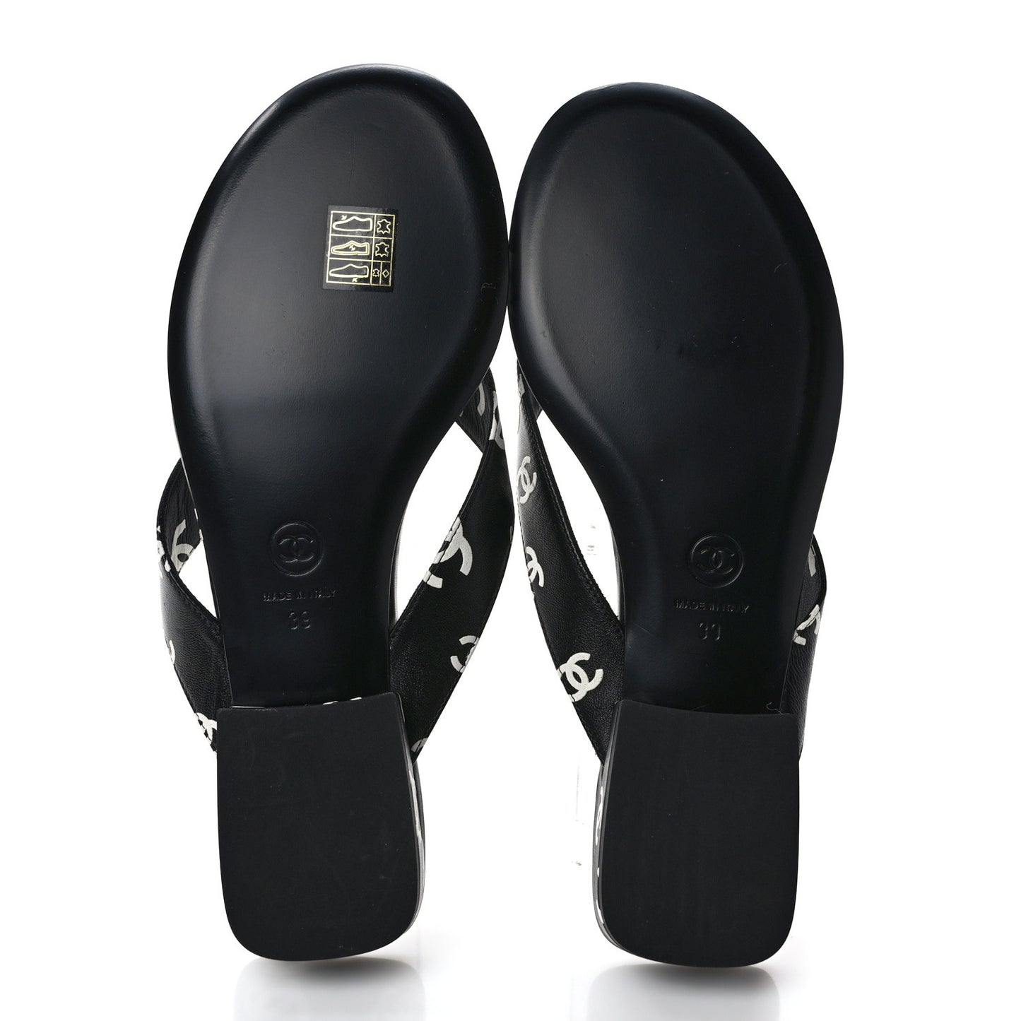Lambskin Printed CC Thong Sandals 39 Black White