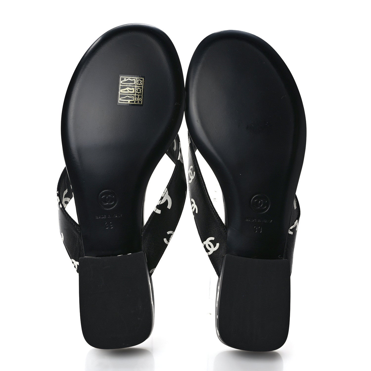 Chanel Lambskin Printed CC Thong Sandals 39 Black White 5 of 7