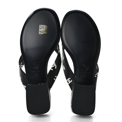 Chanel Lambskin Printed CC Thong Sandals 39 Black White 5 of 7