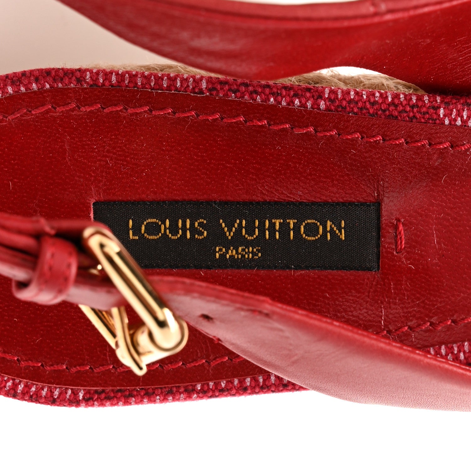 Louis Vuitton Calfskin Damier Espadrille Wedge Sandals 37.5 Red 8 of 12