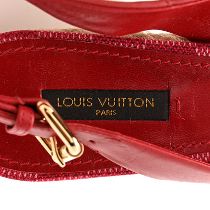 Louis Vuitton Calfskin Damier Espadrille Wedge Sandals 37.5 Red 8 of 12