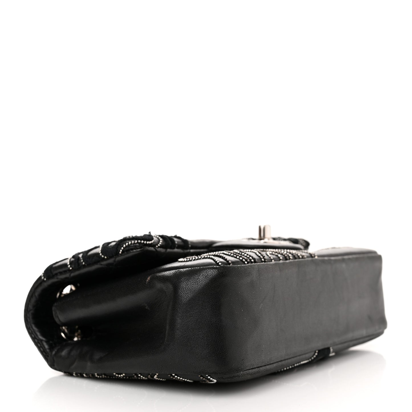 Lambskin Embroidered Camellia Follies Flap Black